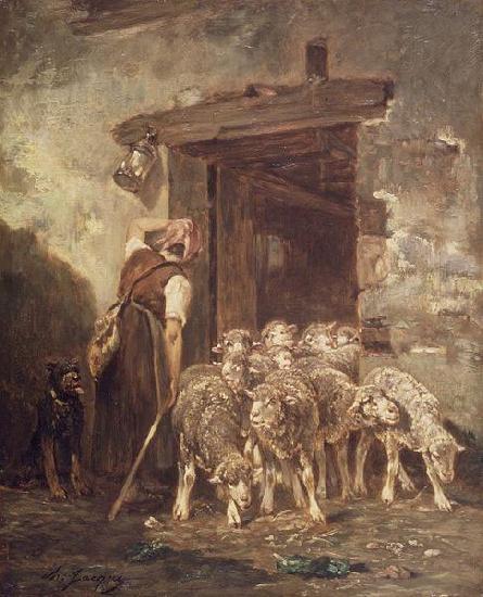 unknow artist Leaving the Sheep Pen France oil painting art